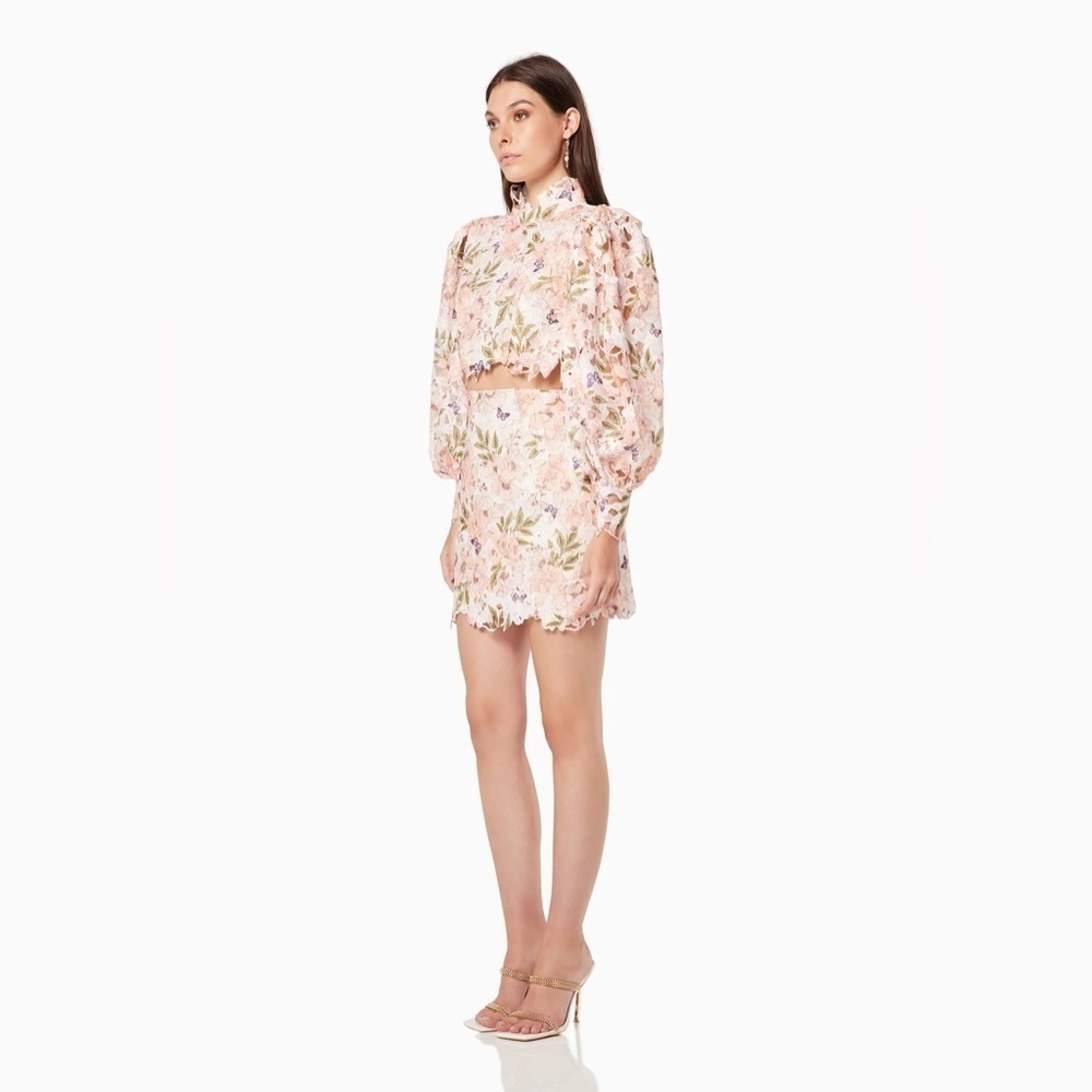 Elliatt Tayah Top & Mini Skirt Set 3D Lace Floral Size XS NWT - Picture 5 of 8